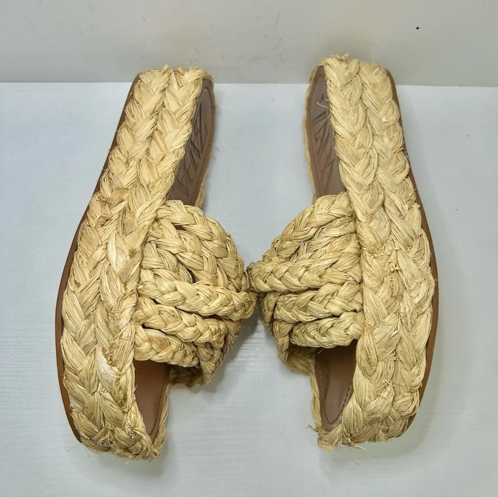 Zara Raffia Braided Platform Neutral Cream Tan Sandals Size 37